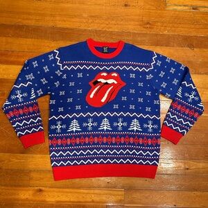 Bravado Blue and Red Rolling Stones Christmas sweater Men’s size XXL